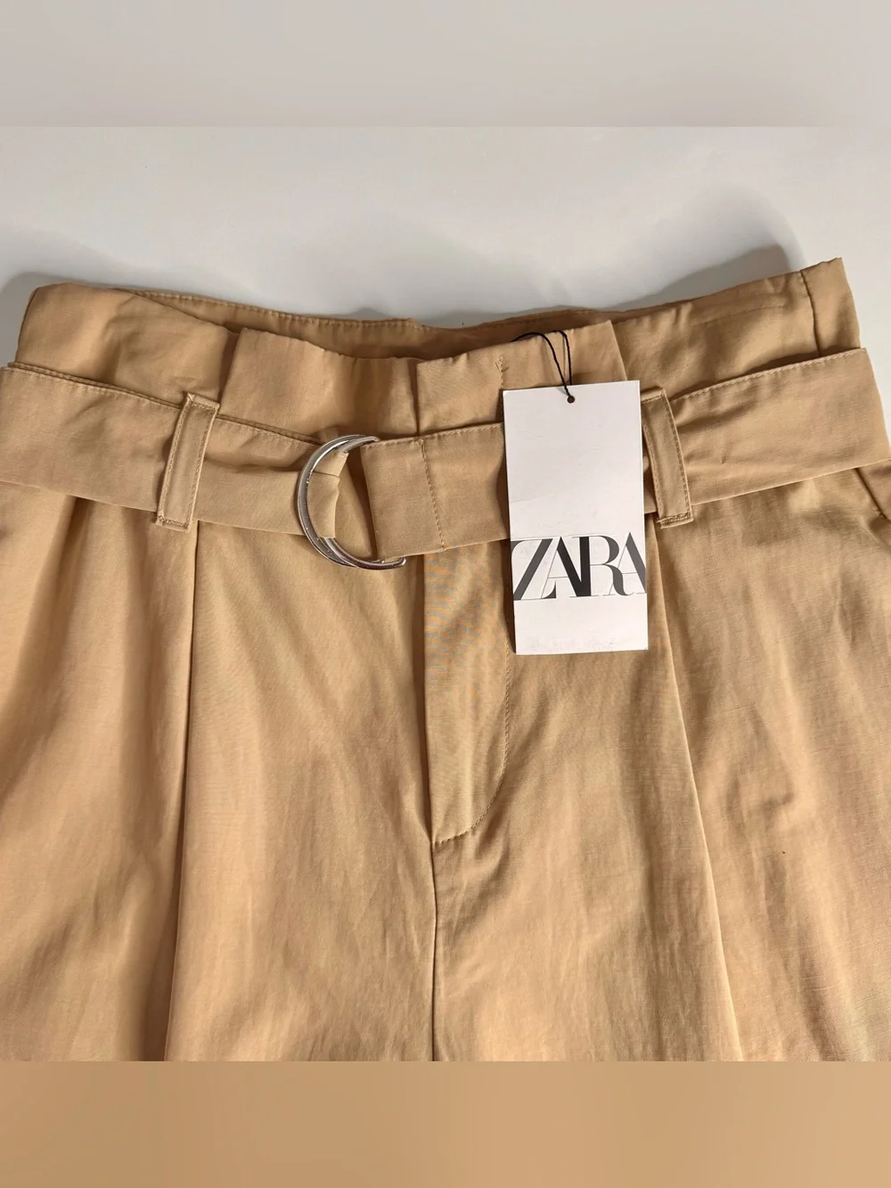 ZARA New With Tag M High Rise Paper Bag Straight Leg Camel Cargo Pants Medium - Picture 5 of 15